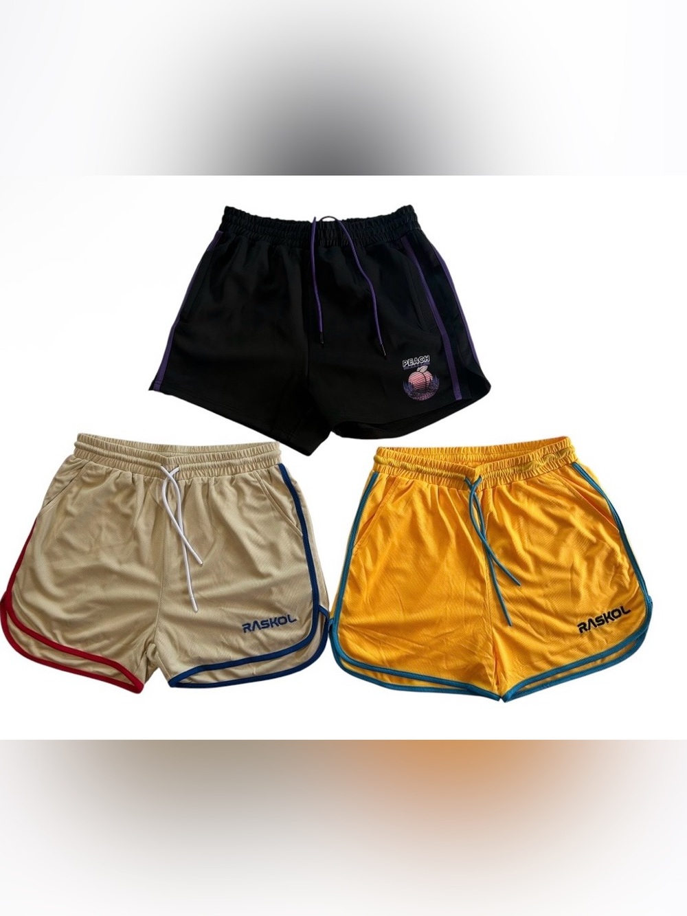 3Pk, Raskol Athletic Retro Runner Shorts Trio - Yellow, Cream, Black NWOT medium